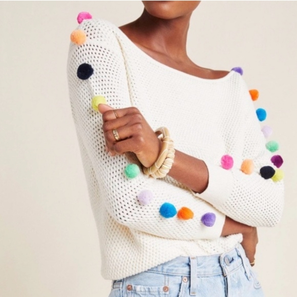 NWT. Anthropologie PomPon Boatneck Sweater. Size S